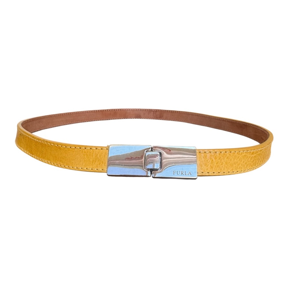 Authentic Furla Yellow Leather Thin Belt, Made in Italy (75cm / US